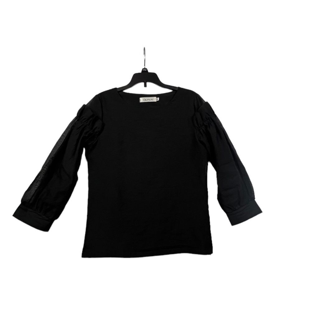Gumuxi Women Black Lined Top 3/4 Sheer  Sleeve Ruffles Cuff  Sz M Pre-Owned